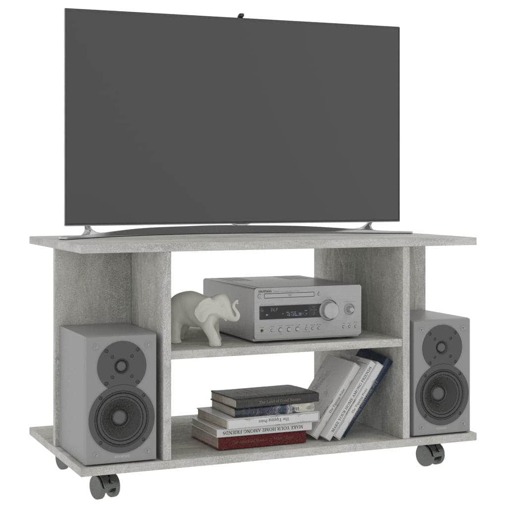 TV Cabinet with  Castors Concrete Grey Chipboard