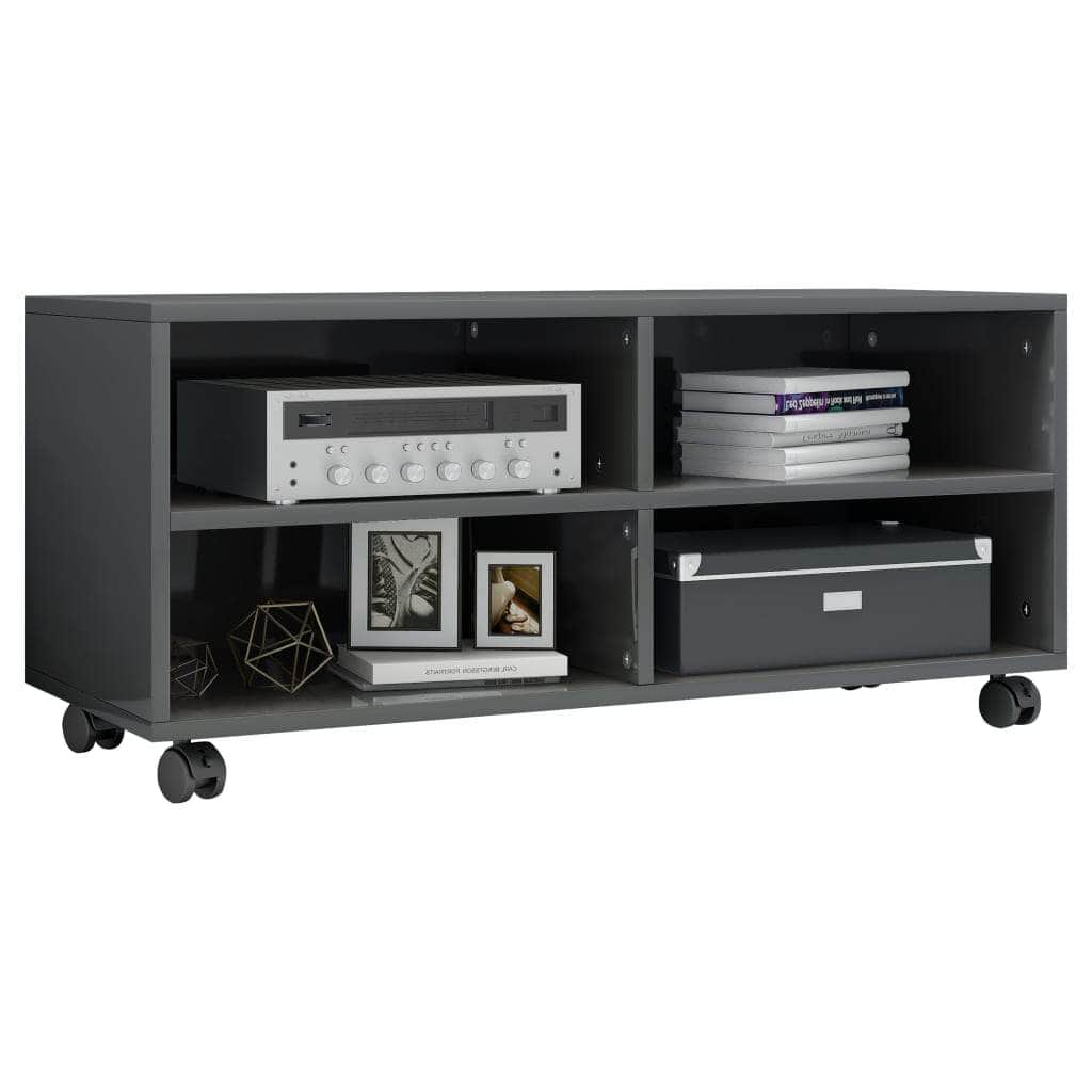 TV Cabinet with Castors High Gloss Grey Chipboard