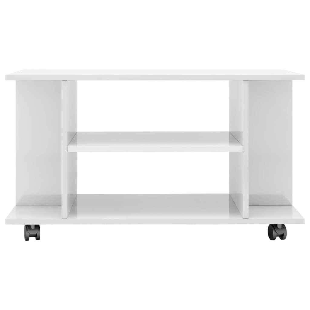 TV Cabinet with Castors High  Gloss White Chipboard