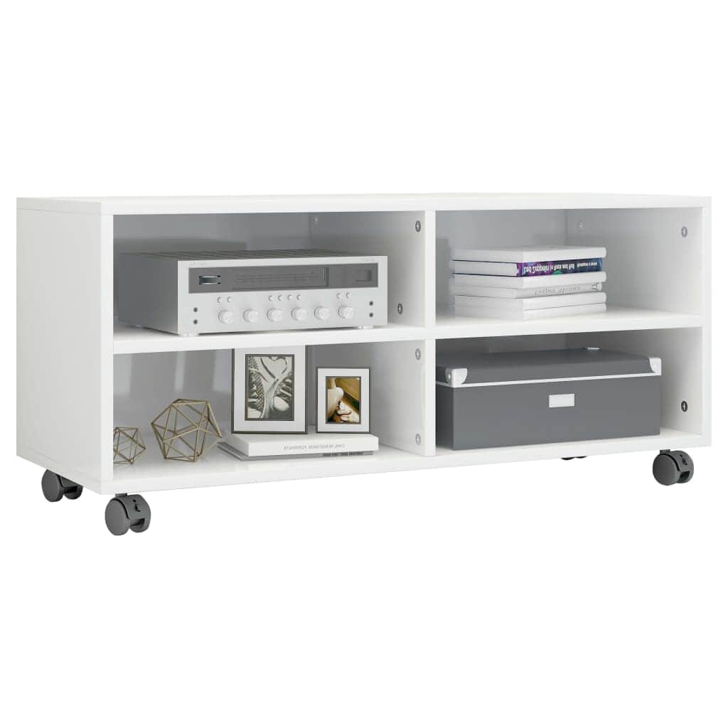TV Cabinet with Castors High Gloss White Chipboard