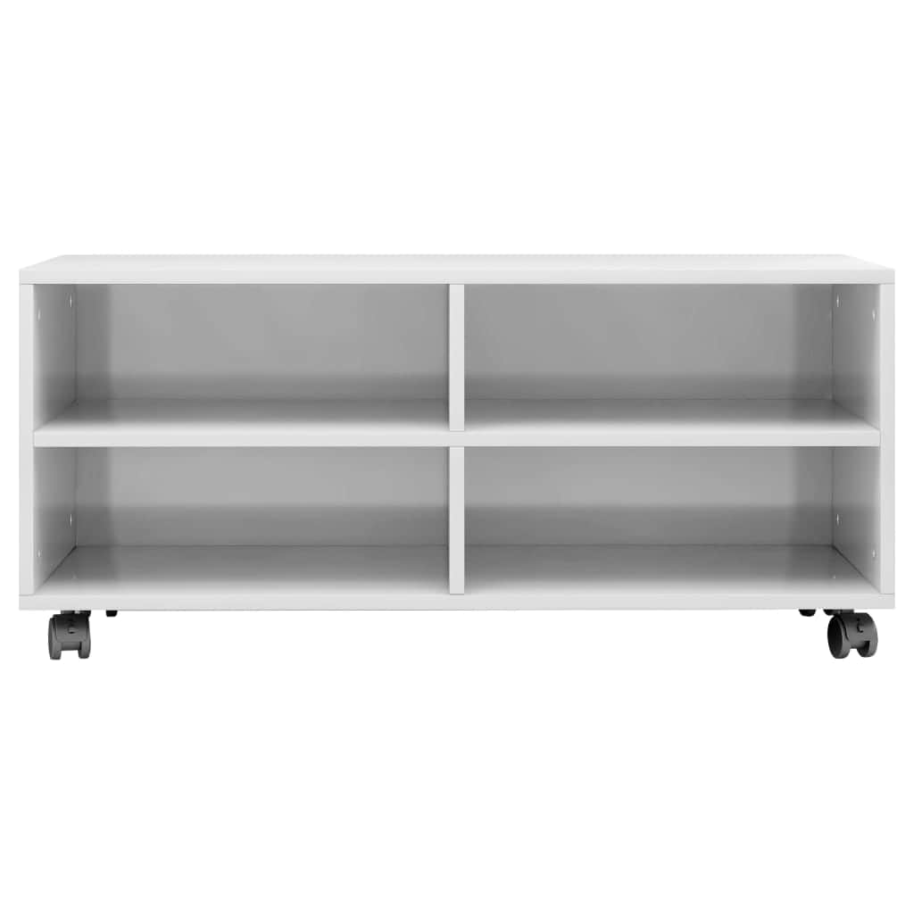 TV Cabinet with Castors High Gloss White Chipboard