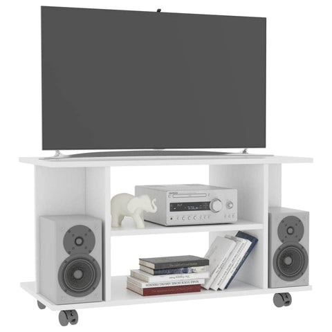TV Cabinet with Castors  White Chipboard