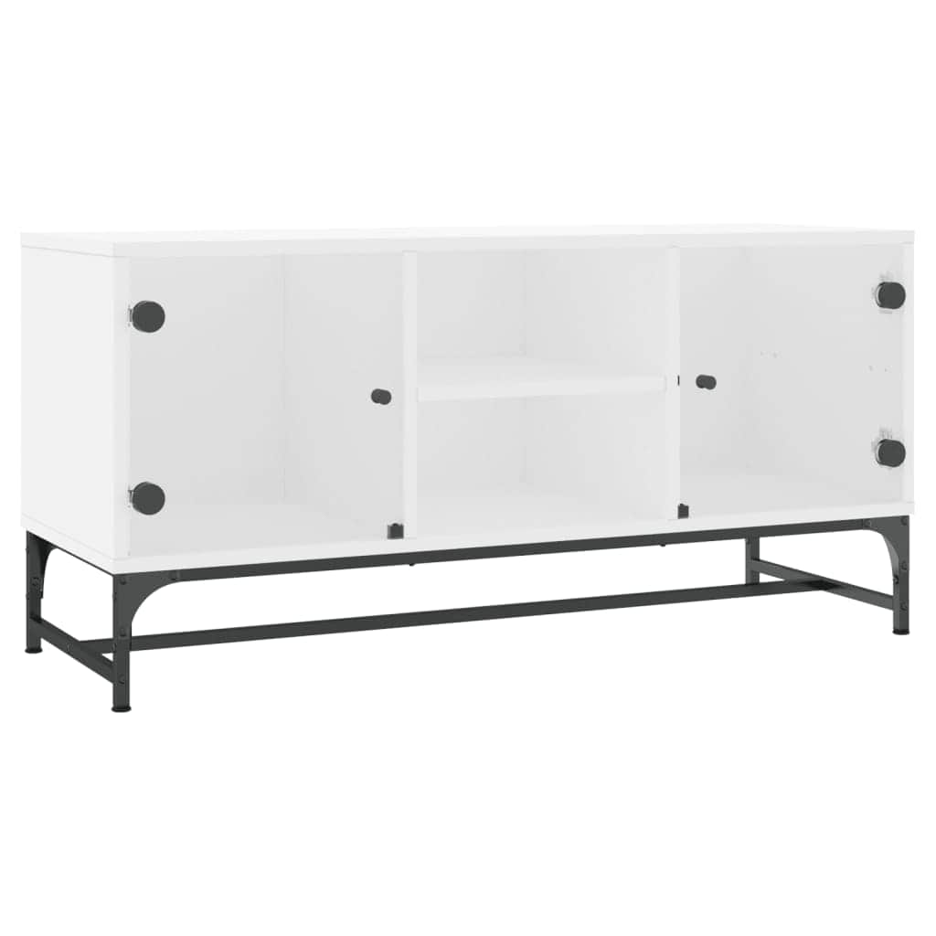 White colour - TV Cabinet with Glass Doors White