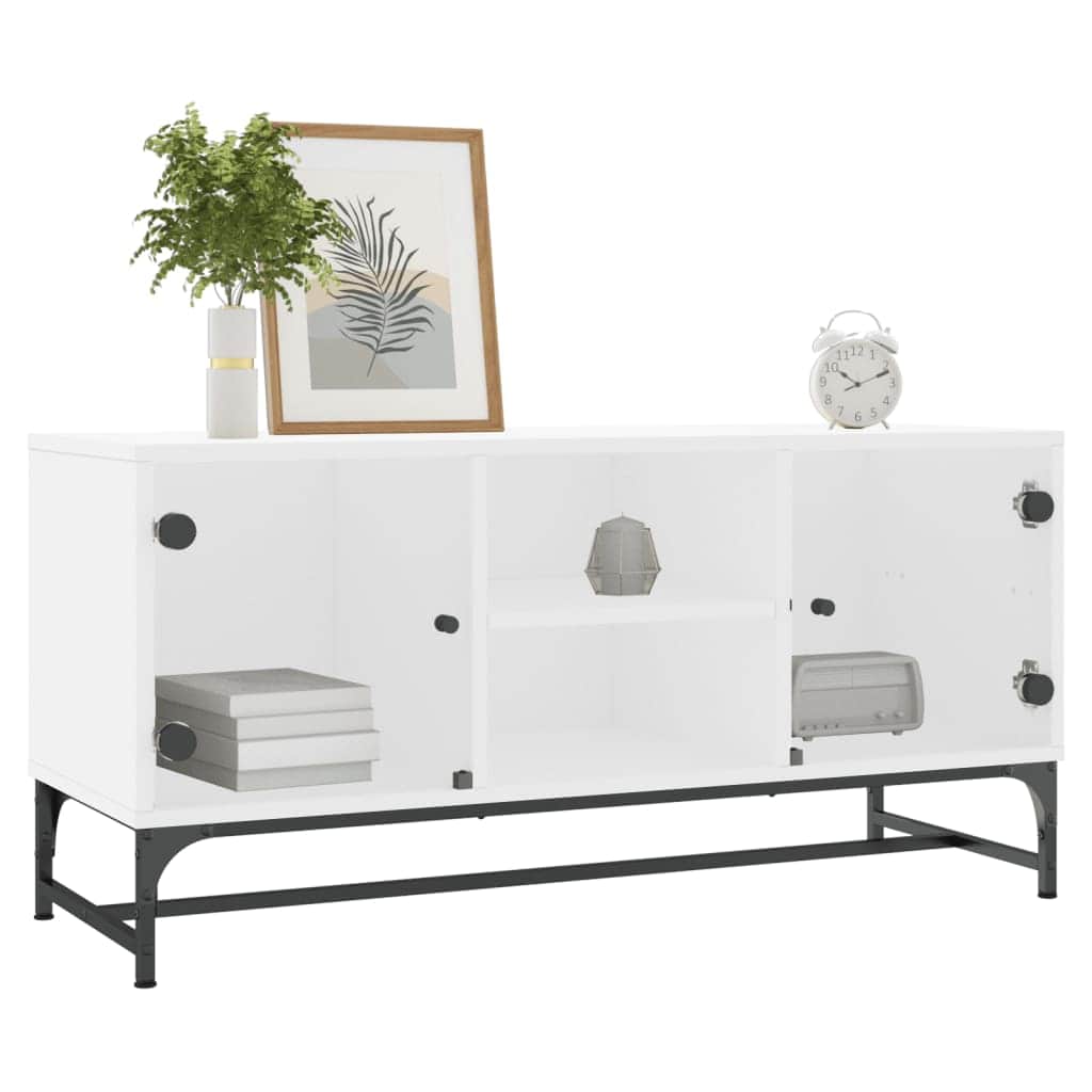 TV Cabinet with Glass Doors White