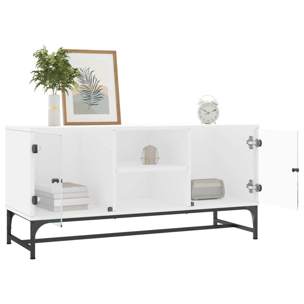 TV Cabinet with Glass Doors White