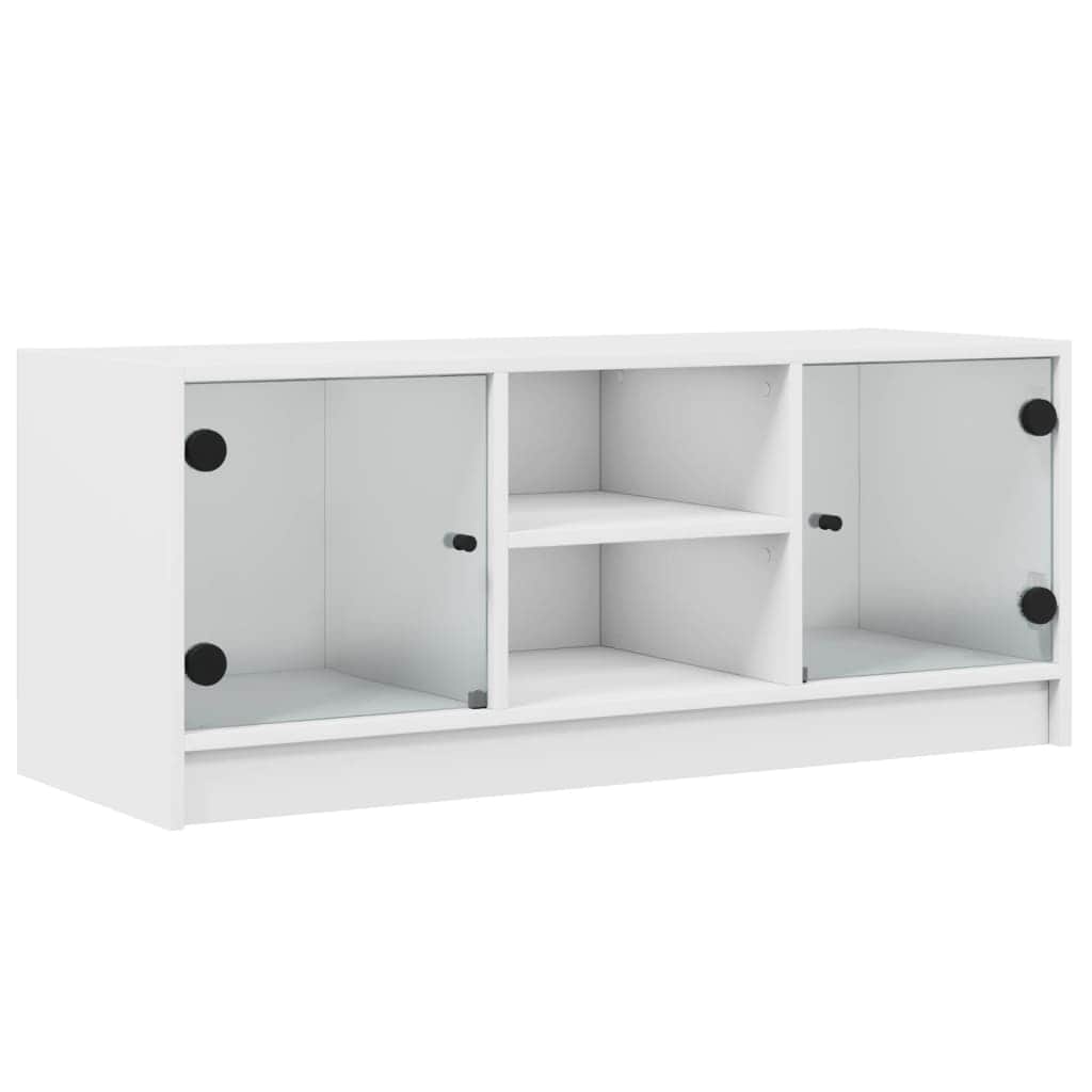 TV Cabinet with Glass Doors-White
