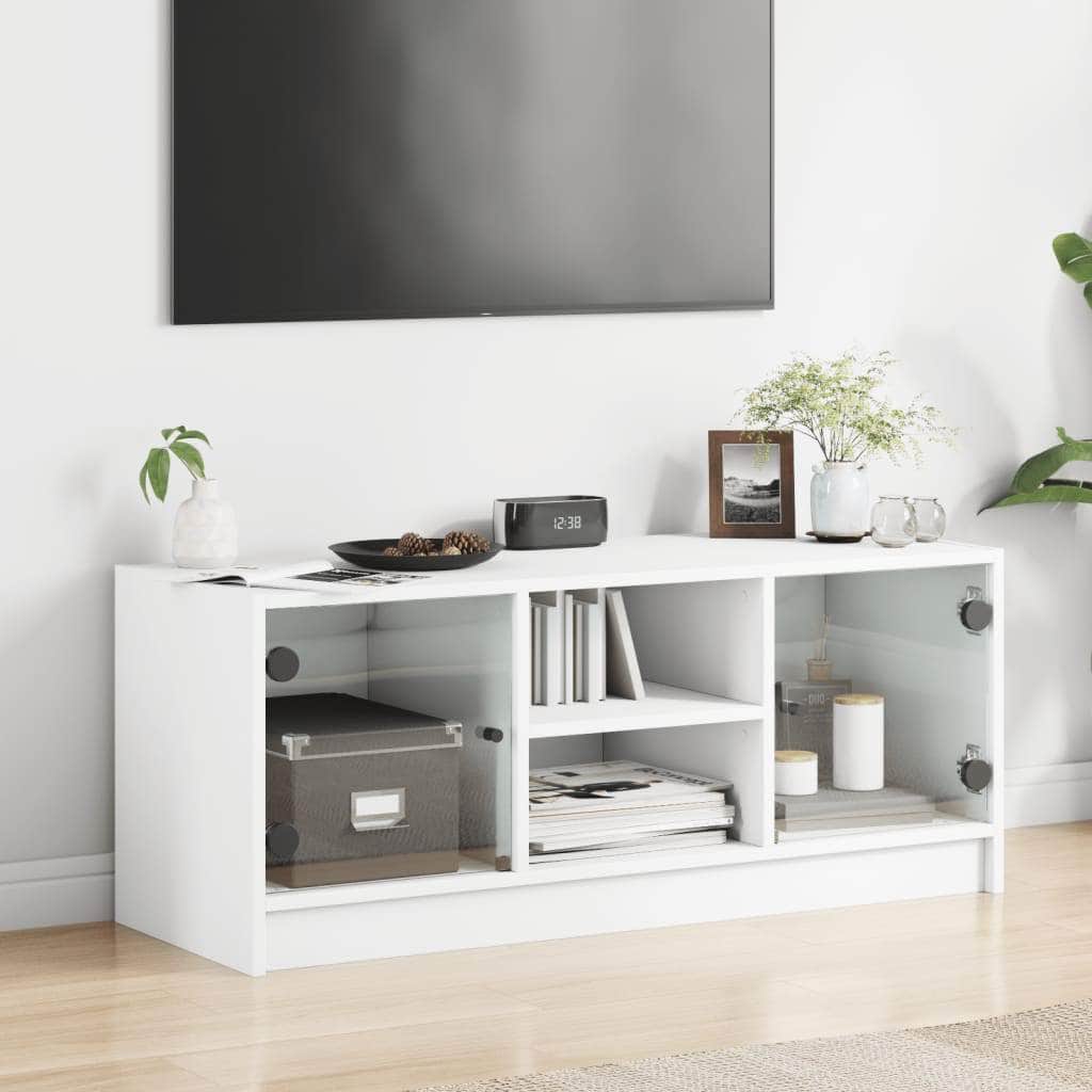 TV Cabinet with Glass Doors-White | White colour