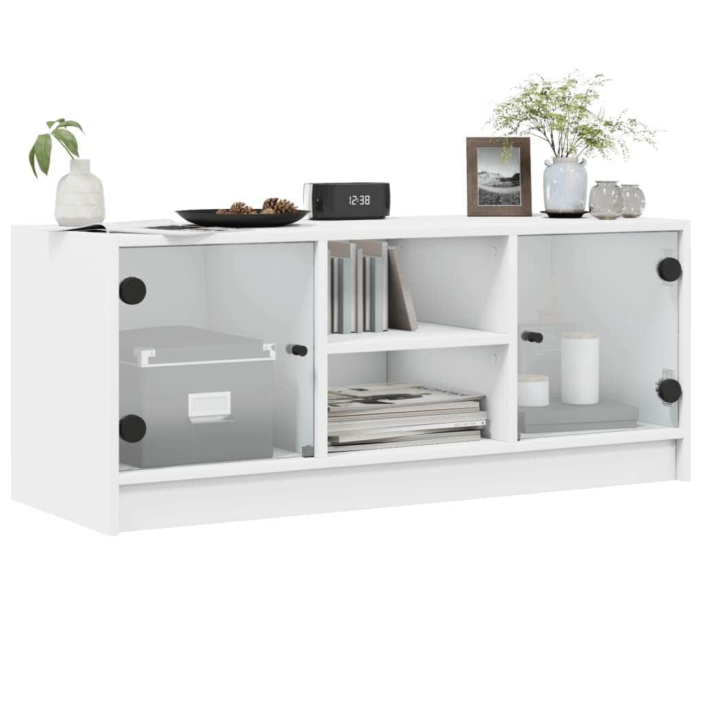 TV Cabinet with Glass Doors-White, Glass finish