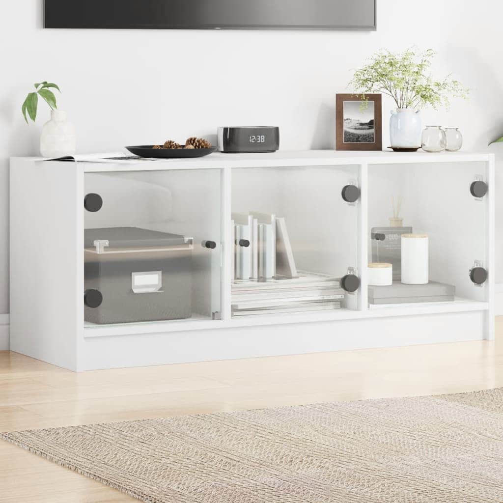 TV Cabinet with Glass Doors-White