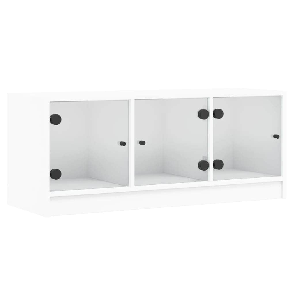 Glass finish - TV Cabinet with Glass Doors-White