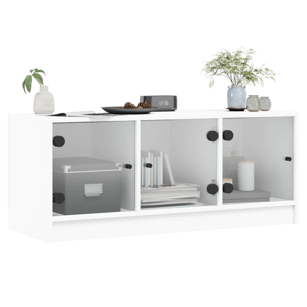 TV Cabinet with Glass Doors-White | TV mounts & TV units