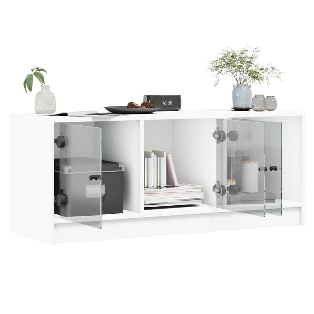 TV Cabinet with Glass Doors-White | Glass finish