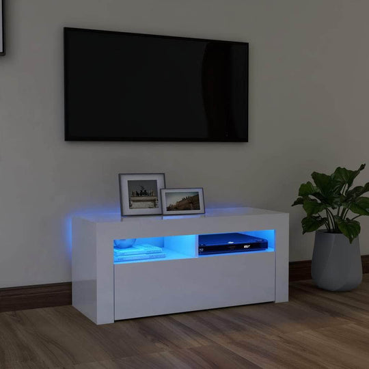 TV Cabinet with LED Lights High Gloss White