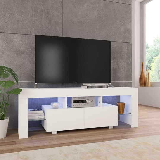 TV Cabinet with LED Lights High Gloss White - Simple deals