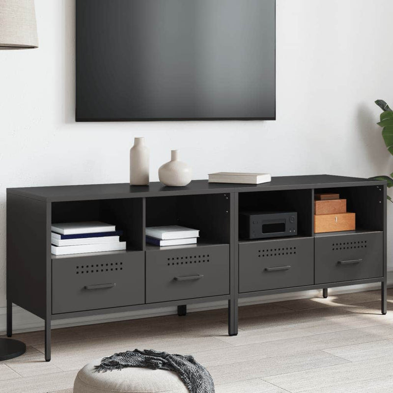 TV Cabinets 2 pcs Black Steel, 2 Pcs