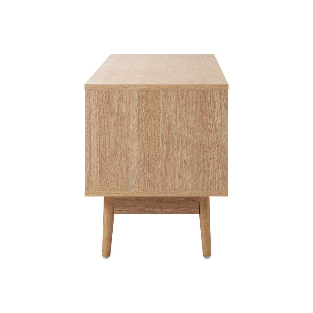TV Stand Cabinet Entertainment Unit 180cm Rattan Doors Oak