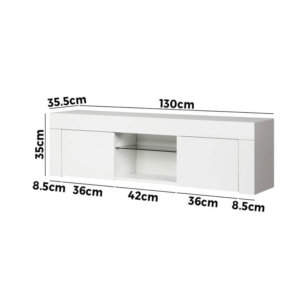 TV Stand Cabinet Entertainment Unit RGB LED Gloss 130cm White