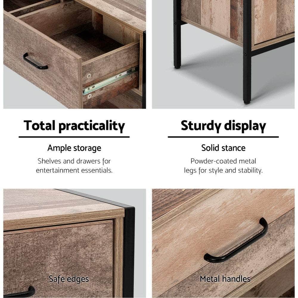 Tv Stand Entertainment Unit Storage Cabinet Industrial Rustic Wooden