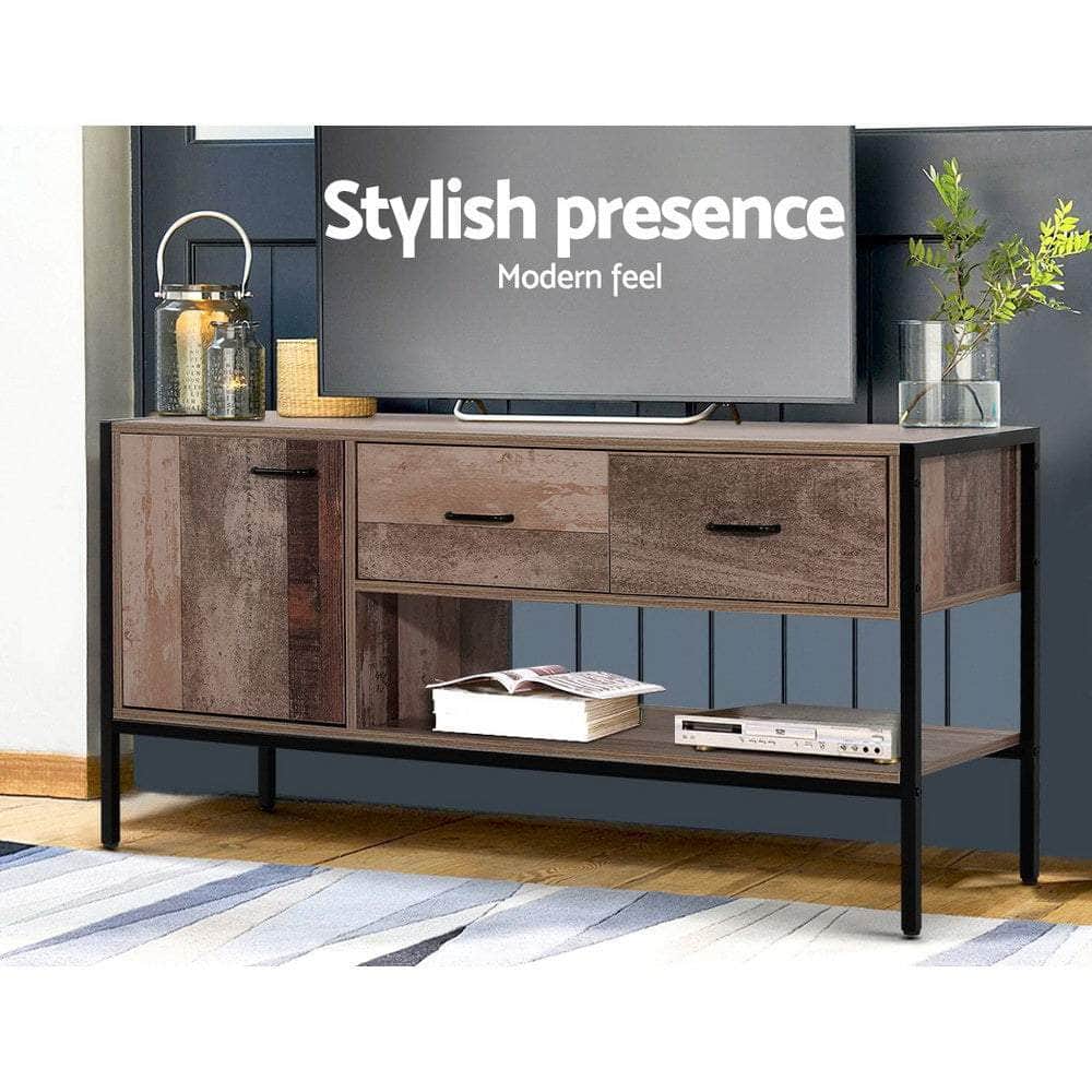 Tv Stand Entertainment Unit Storage Cabinet Industrial Rustic Wooden