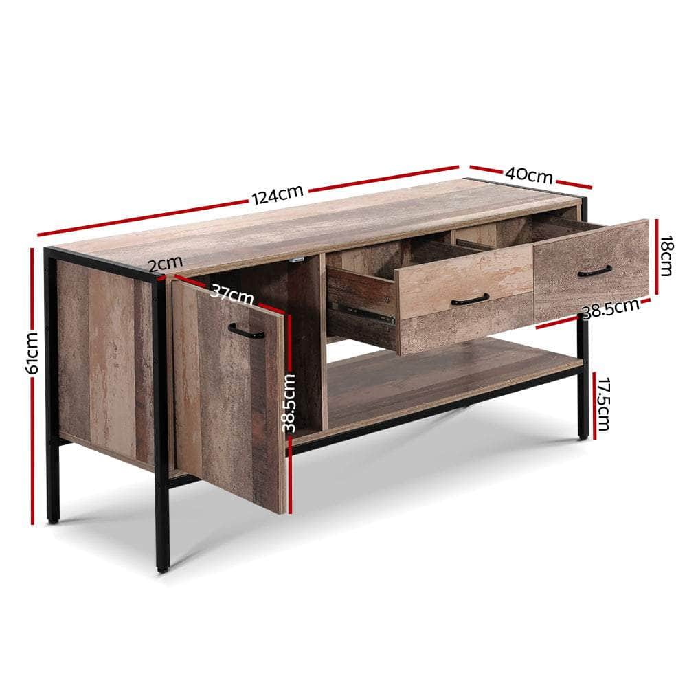 Tv Stand Entertainment Unit Storage Cabinet Industrial Rustic Wooden
