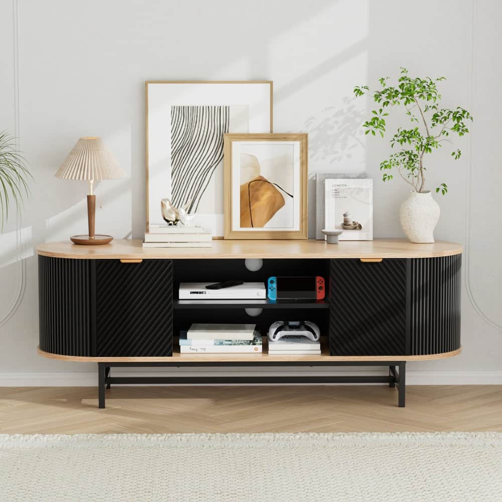 TV Unit Entertainment Unit Storage Cabinet Black Pine