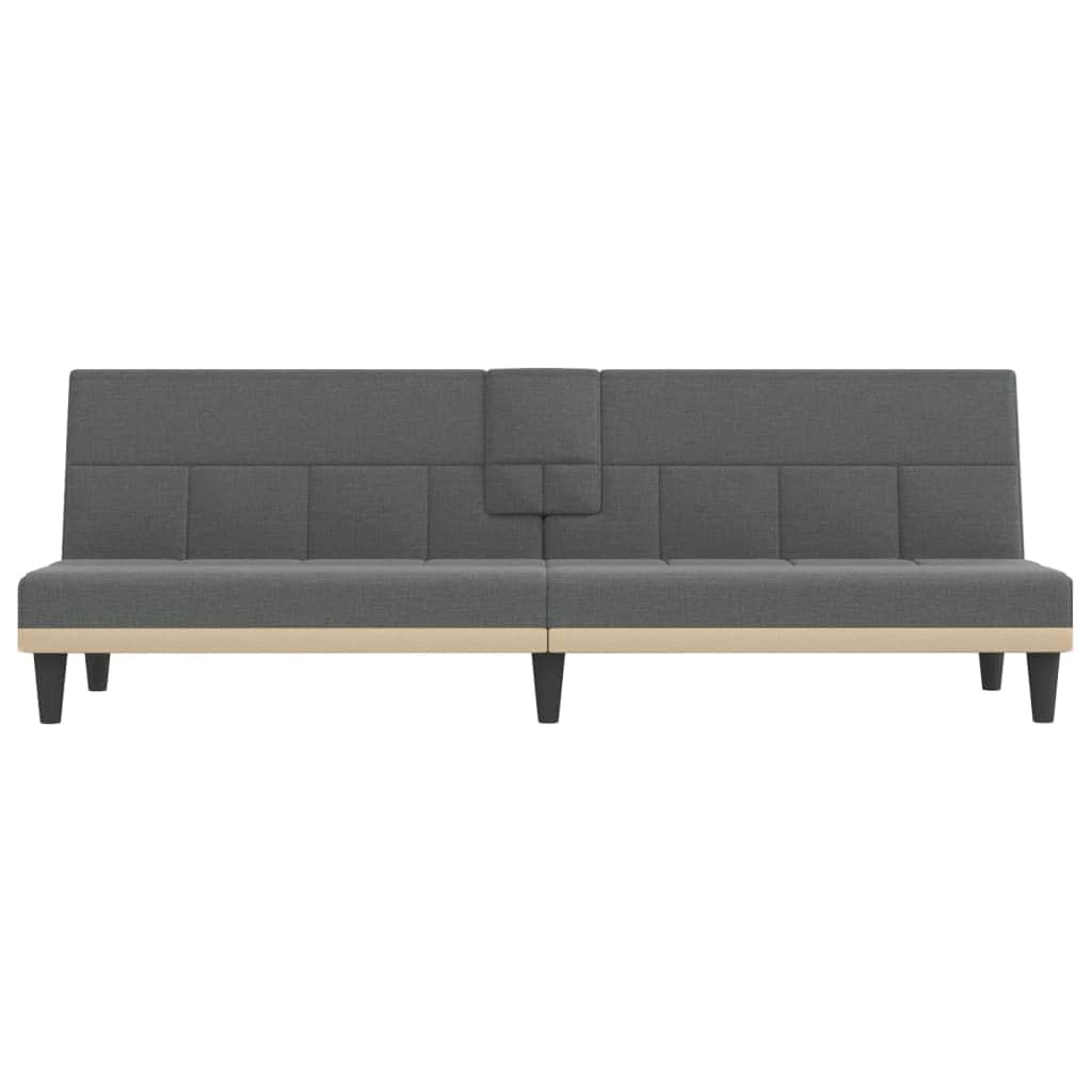 Twilight Tranquil Escape: Dark Grey Fabric Sofa Bed with Integrated Cup Holders
