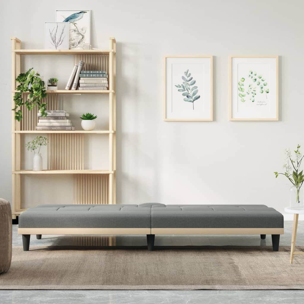 Twilight Tranquil Escape: Dark Grey Fabric Sofa Bed with Integrated Cup Holders