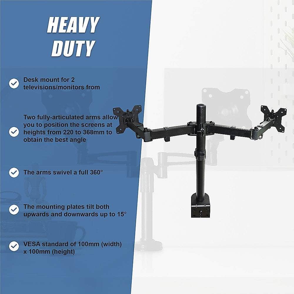 Two-Screen 10-25" Desk Monitor Tv Plasma Led Lcd Work Mount