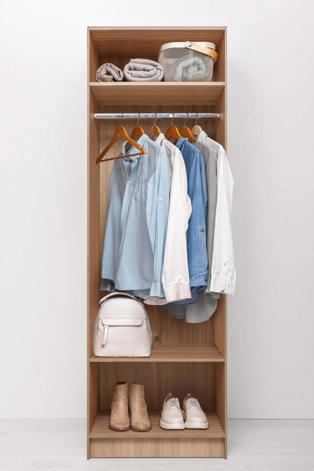 Two Shelf/Hangrail Walk In Wardrobe - Nordic Ash/Natural Oak
