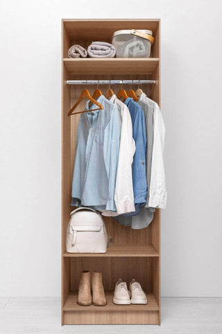 Two Shelf/Hangrail Walk In Wardrobe - Nordic Ash/Natural Oak