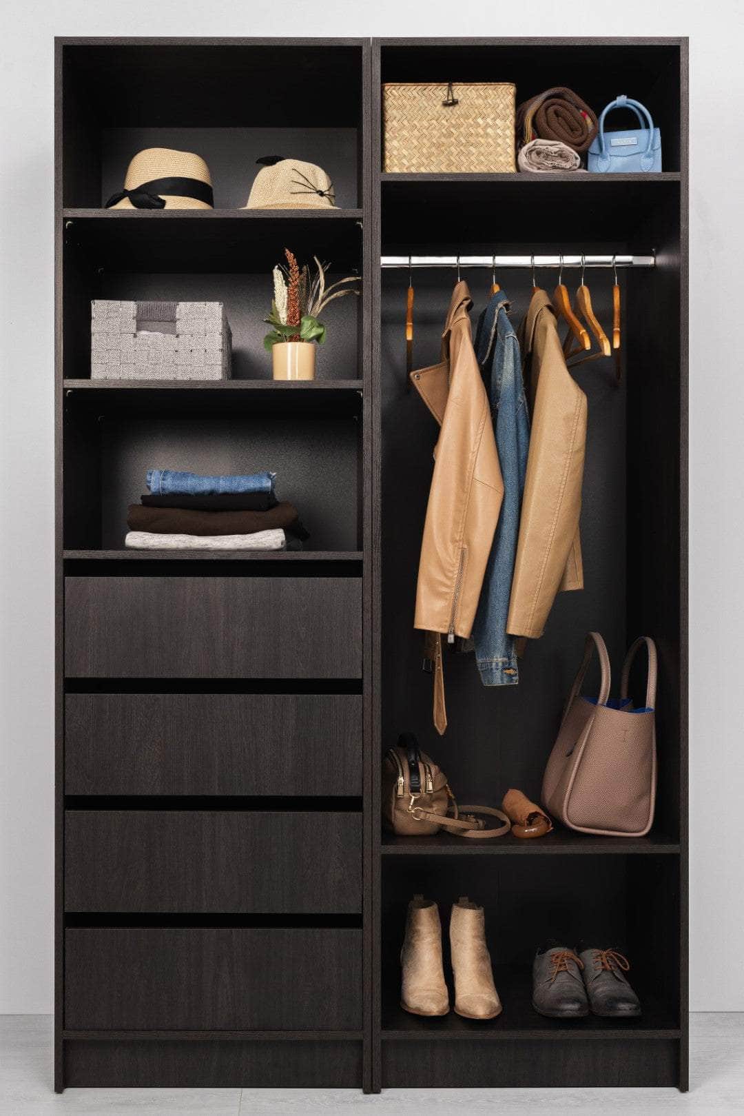 Two Shelf/Hangrail Walk In Wardrobe - Nordic Ash/Natural Oak