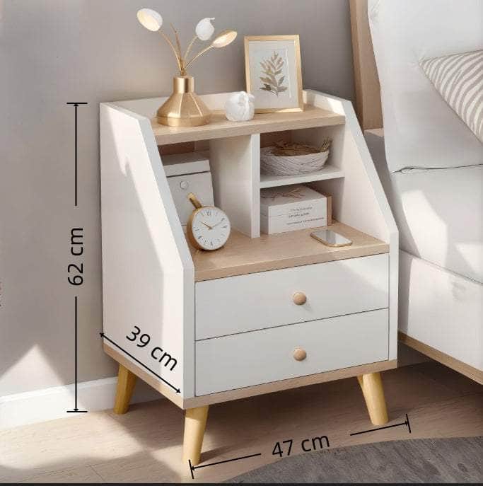 Two-Tone Nightstand Wooden Legs Compartment Storage Drawers White Wood Design