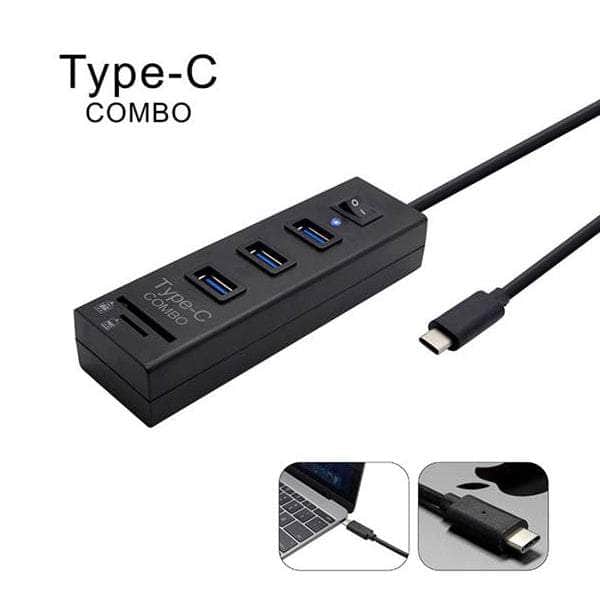 Type C  Usb3.1 Hub For Apple Pc 3 Port With Switch + Card Reader Combo