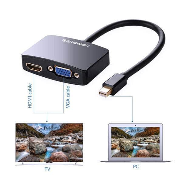 UGREEN Mini Display Port to HDMI &amp; VGA Dual Converter Premium ABS case - Black (10439)