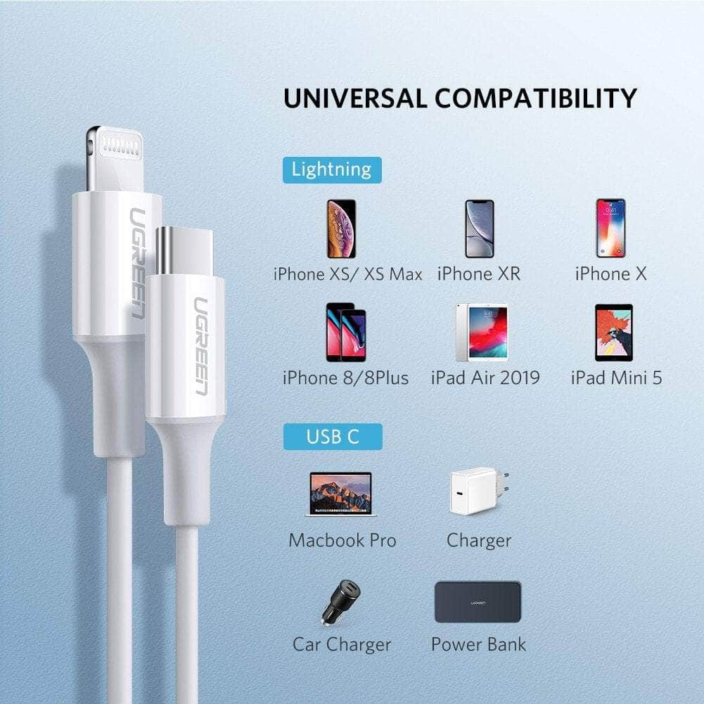 UGREEN TypeC to Lightning M/M Cable Rubber Shell 1m White 10493