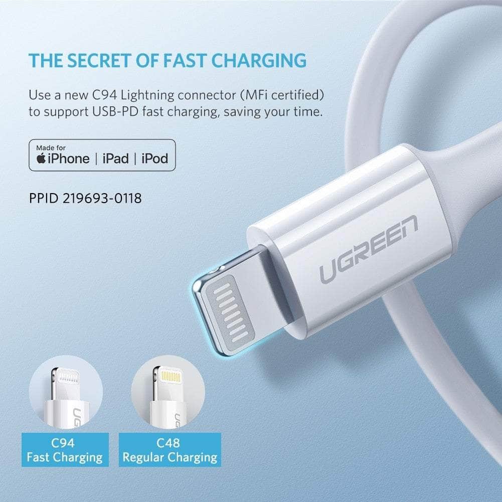 UGREEN TypeC to Lightning M/M Cable Rubber Shell 1m White 10493