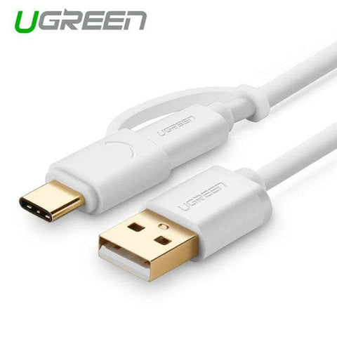 Ugreen Usb 2.0 To Type C + Micro Usb Cable - White 1M (30171)