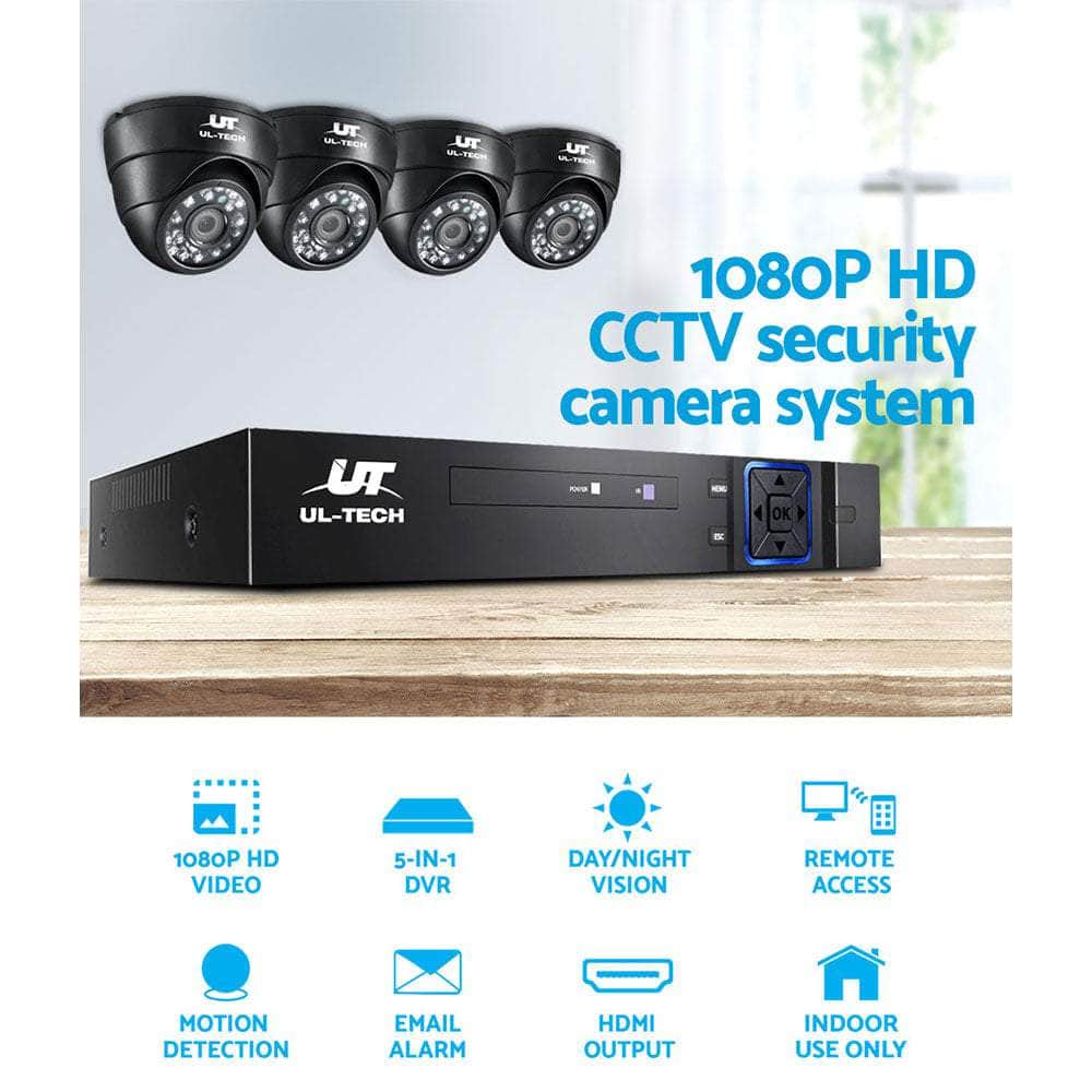 Ul-Tech Cctv Security Camera Home System Dvr 1080P Ip Long Range 4 Dome Cameras