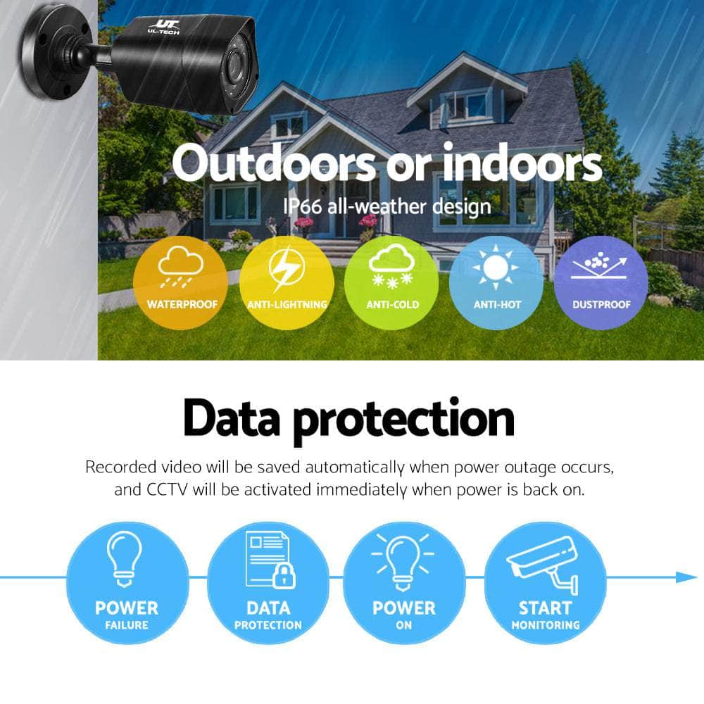 UL-Tech CCTV Security System 2TB 4CH DVR 1080P 4 Camera Sets