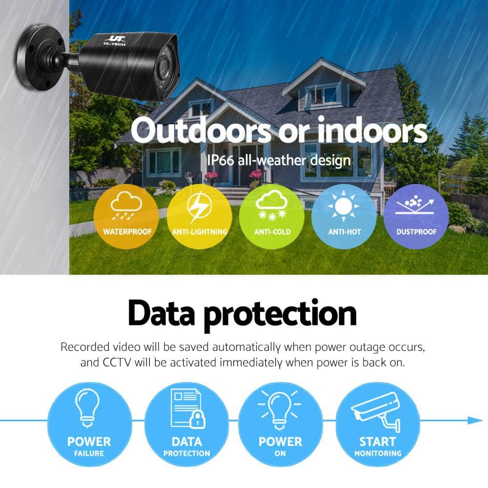 UL-Tech CCTV Security System 2TB 8CH DVR 1080P 8 Camera Sets