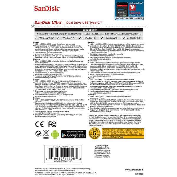 Ultra 128Gb Sdddc2-128G Dual Usb Drive Type-C 3.1