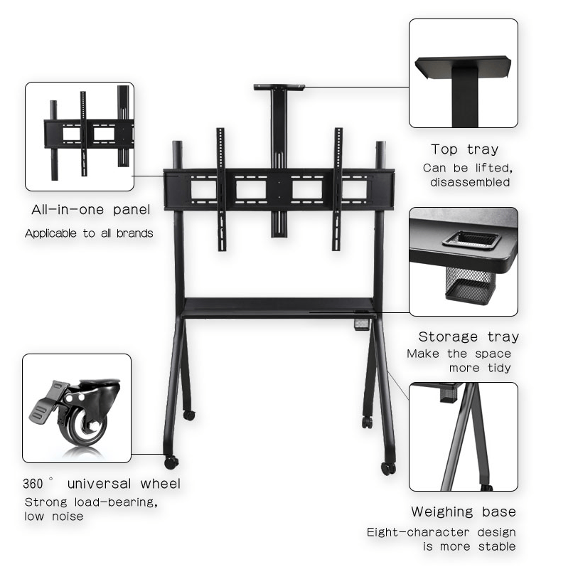 Universal Tv Stand For Height Adjustable Mobile Tv Cart For 55-120