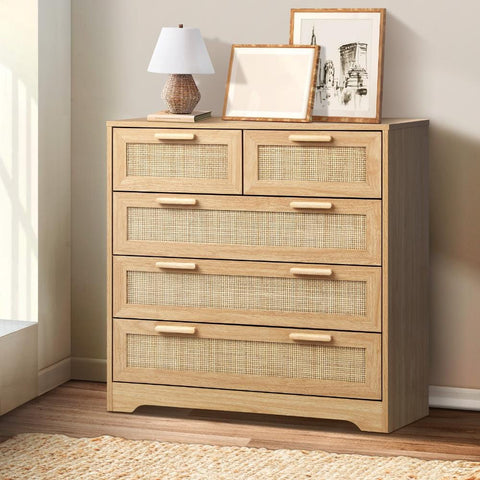 Unveiling the Versatile 5-Drawer Chest of Drawers with Rattan Accents