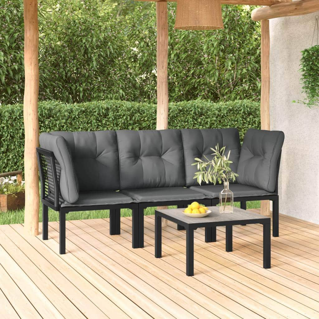 Unwind in Style: Black and Grey Poly Rattan 4-Piece Garden Lounge Set