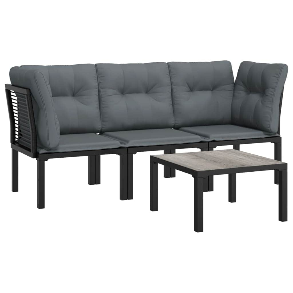 Unwind in Style: Black and Grey Poly Rattan 4-Piece Garden Lounge Set