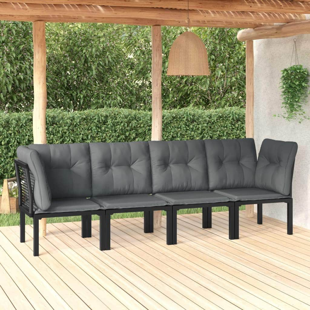 Unwind in Style: Black and Grey Poly Rattan 4-Piece Garden Lounge Set