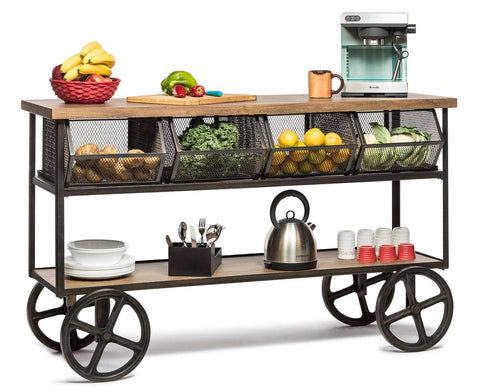 Upgrade Your Kitchen with a Wooden Island Trolley Cart on Wheels