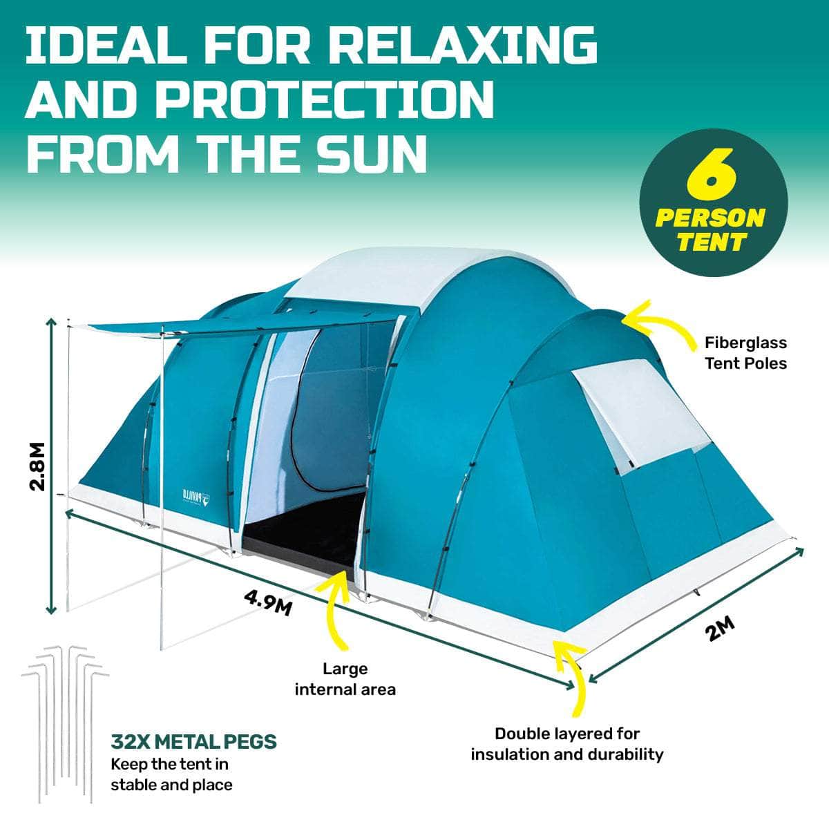 UV Protected Premium Tent 6 Person Double Layered PVC