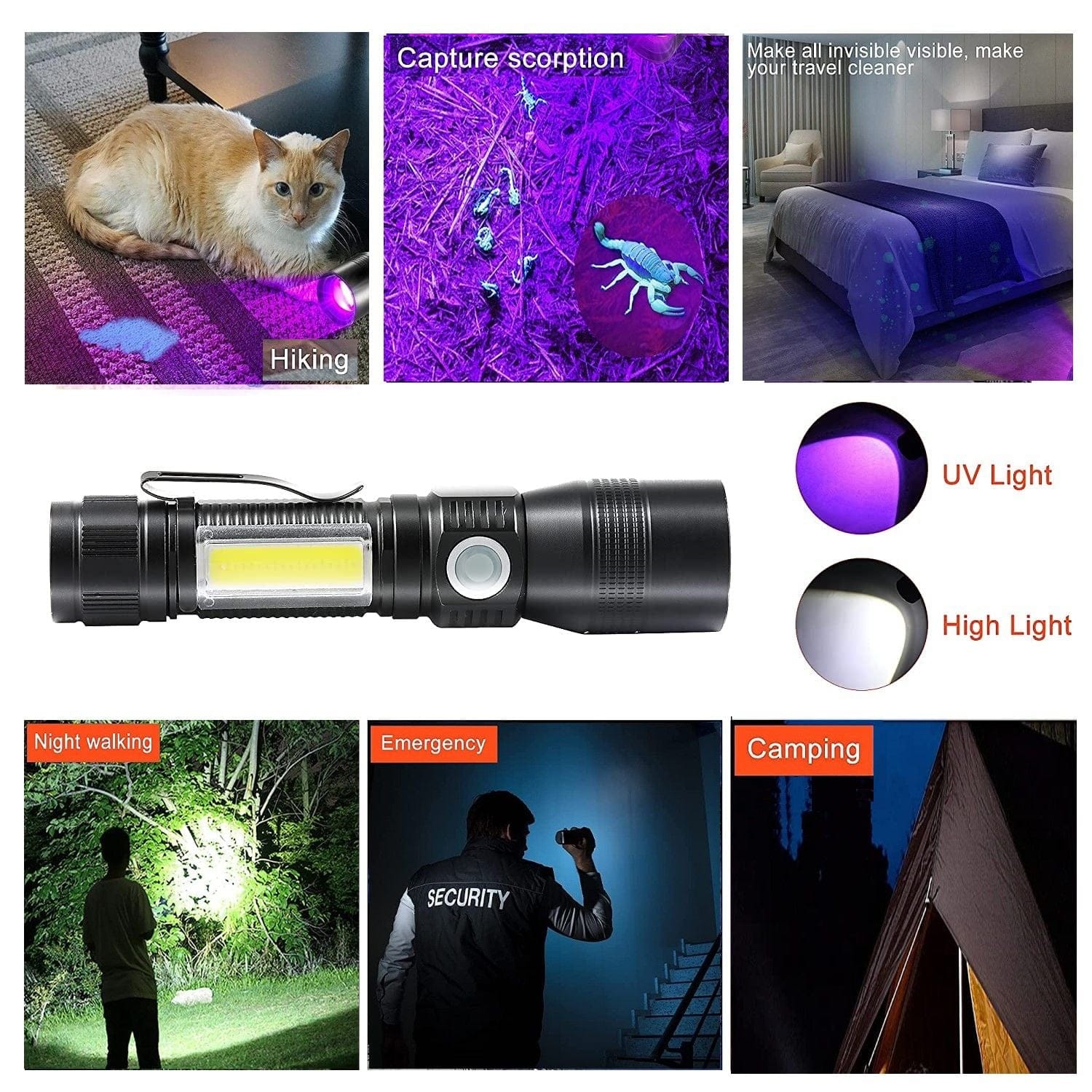 Camping Lights & Lanterns - 7 Modes Waterproof Rechargeable Uv Light Flashlight Torch For Camping - photo 10