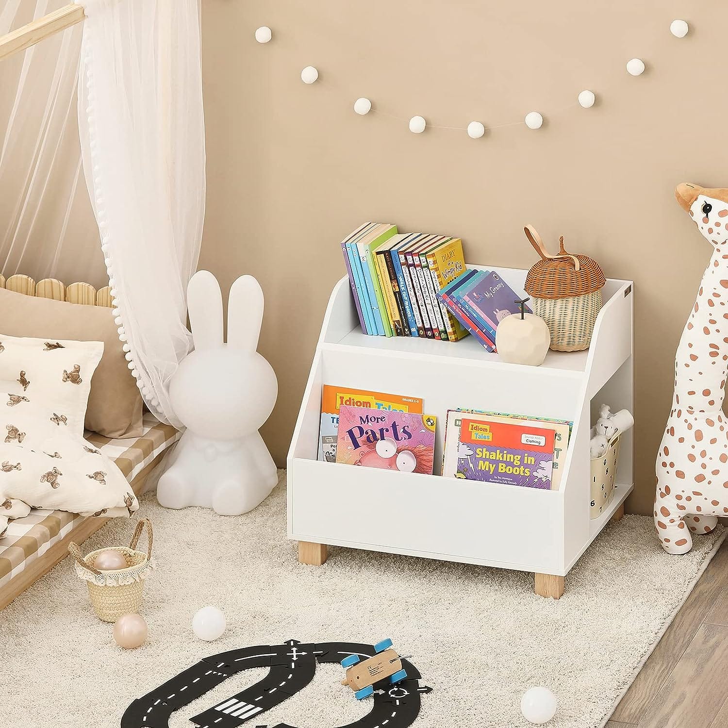 Kids Storage Bookcase 3 Compartments, White | White colour